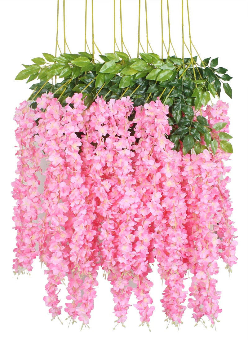 Duovlo 12 Piece Artificial Silk Wisteria Vine 3.6 Feet Ratta Hanging Flower Garland String Home Party Wedding Decor (Dark Pink) - Image 1